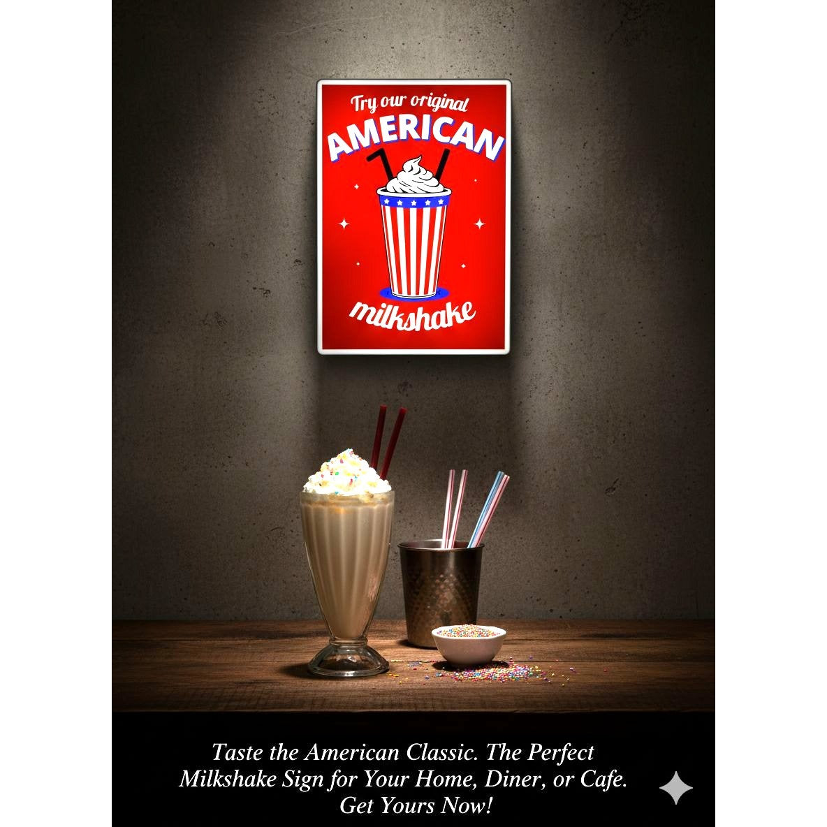American Milkshake Retro LED Light box  Sign Decor