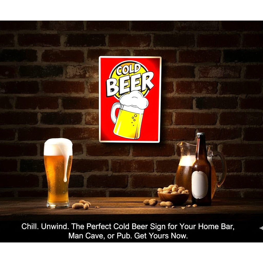 Cold Beer LED Light-Up Wall Sign With USB Power & Bright Colors