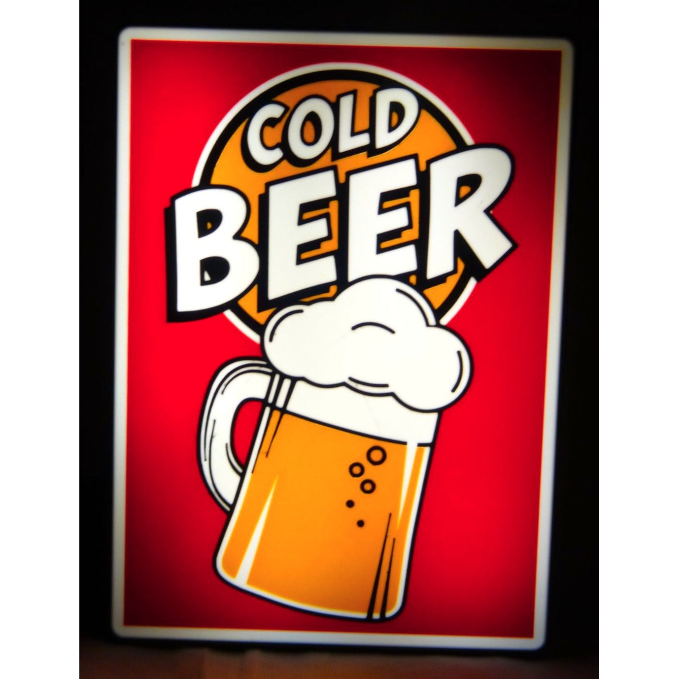 Cold Beer LED Light-Up Wall Sign With USB Power & Bright Colors