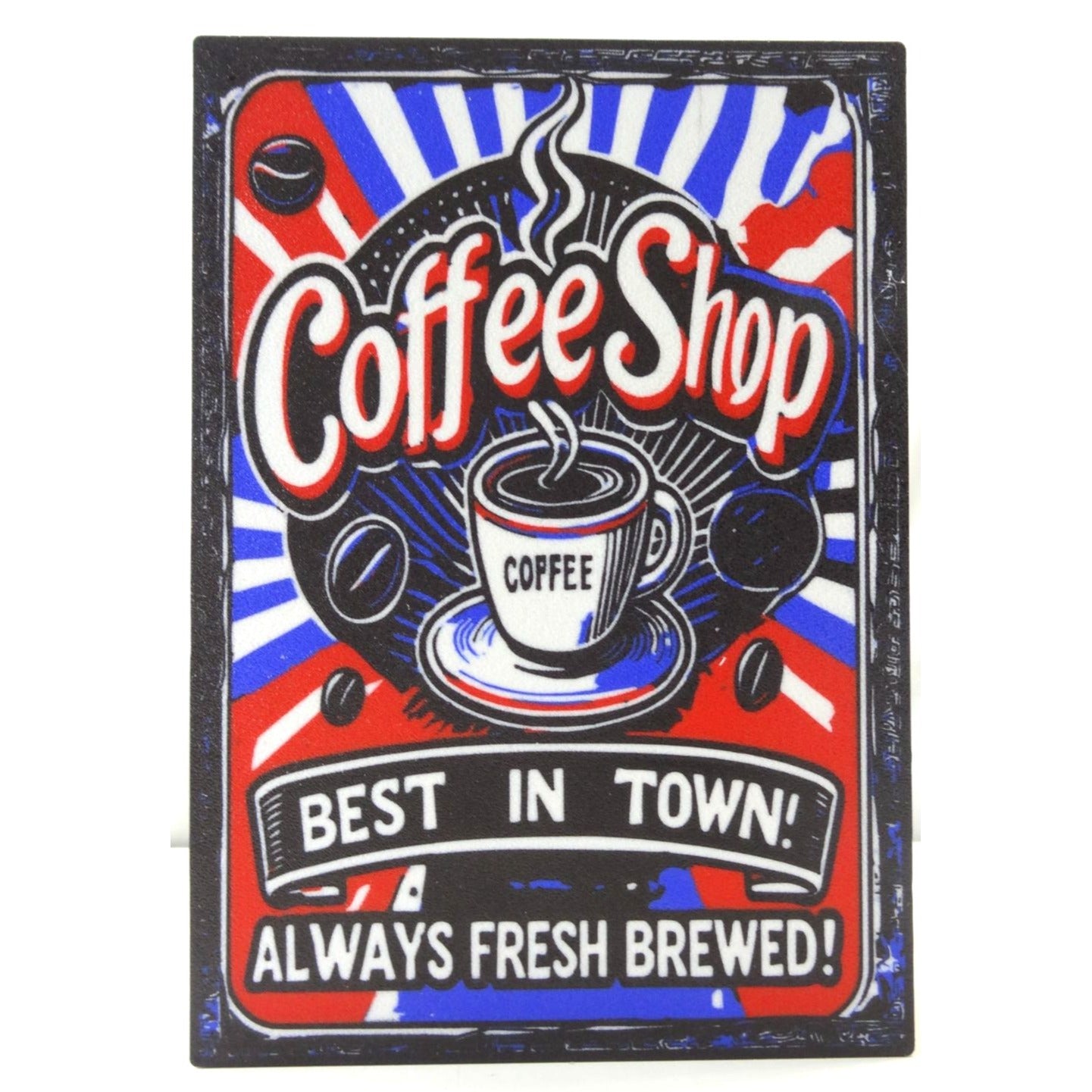 Retro-Inspired LED Coffee Shop Sign With Vibrant Colors And "Best In Town! Always Fresh Brewed!" Text