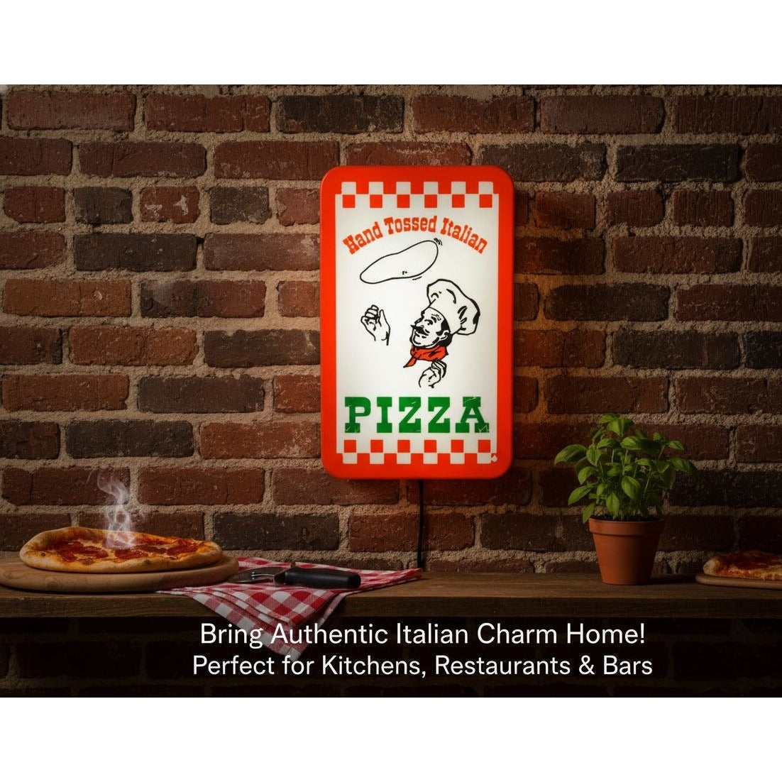 Hand Tossed Italian Pizza Light-Up Wall Sign