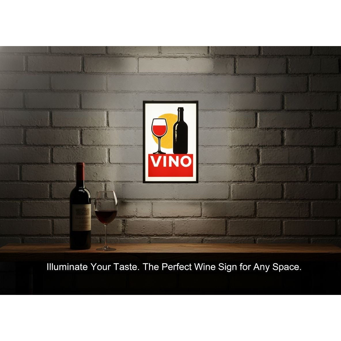 Vino Wine-Themed Light-Up Wall Sign With Bottle & Glass Design