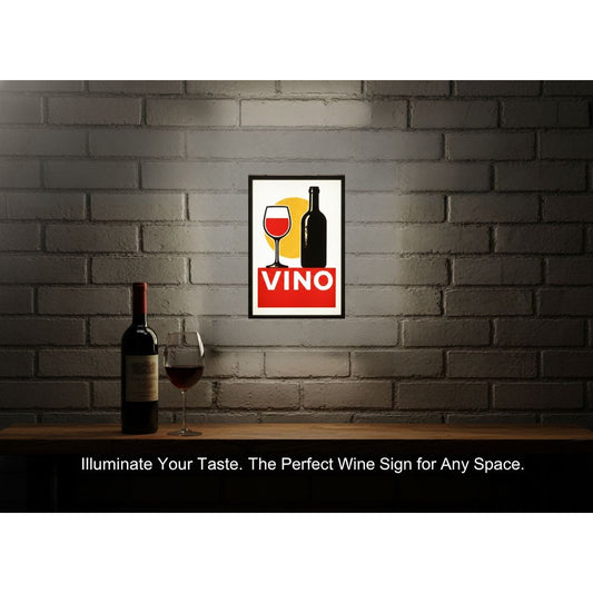 Vino Wine-Themed Light-Up Wall Sign With Bottle & Glass Design