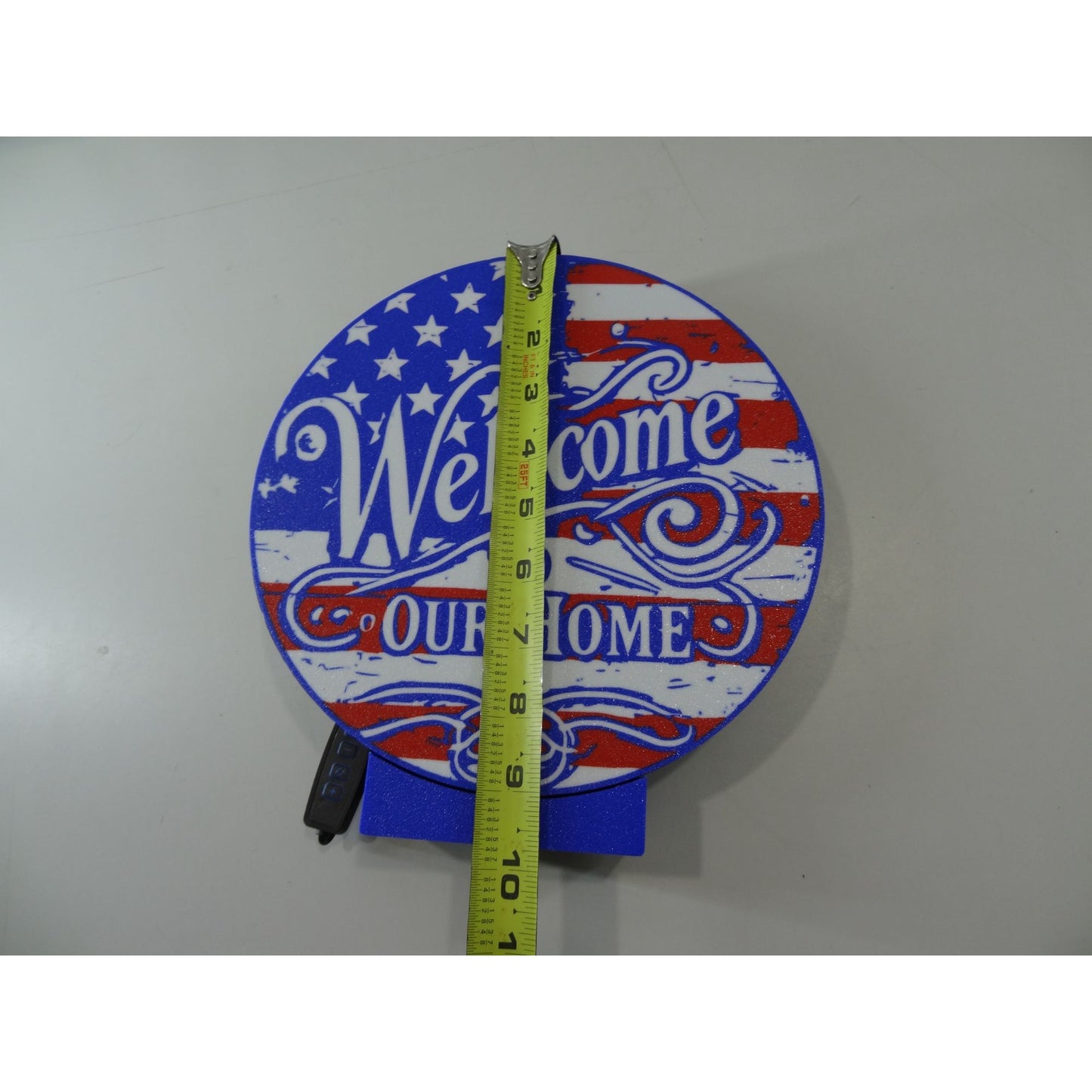 Patriotic LED Welcome Sign With USB American Flag Design Circular Shape with dimmer switch