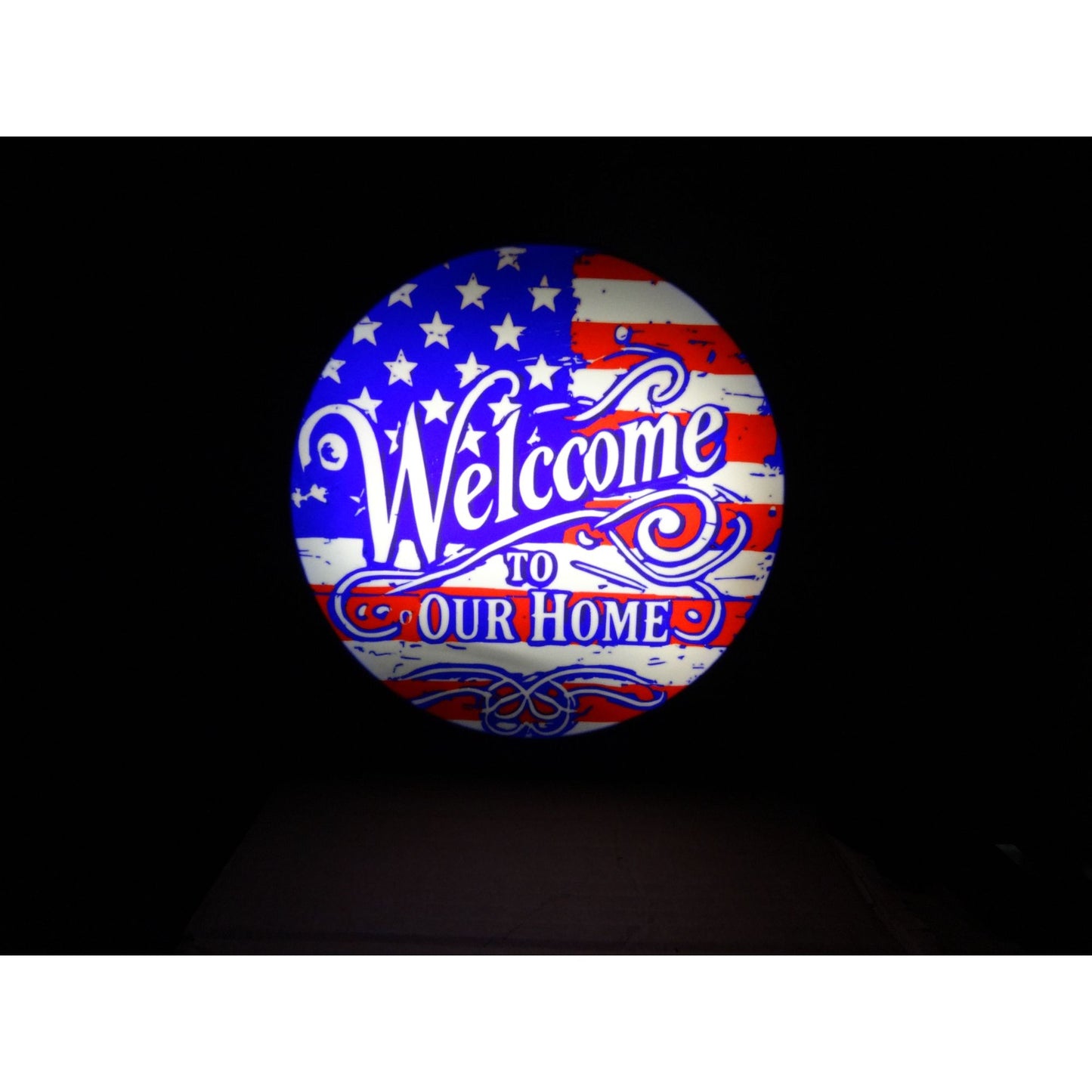 Patriotic LED Welcome Sign With USB American Flag Design Circular Shape with dimmer switch