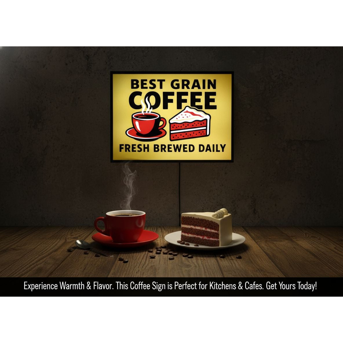 Best Grain Coffee LED Light-Up Sign With USB Power & Cake Graphic