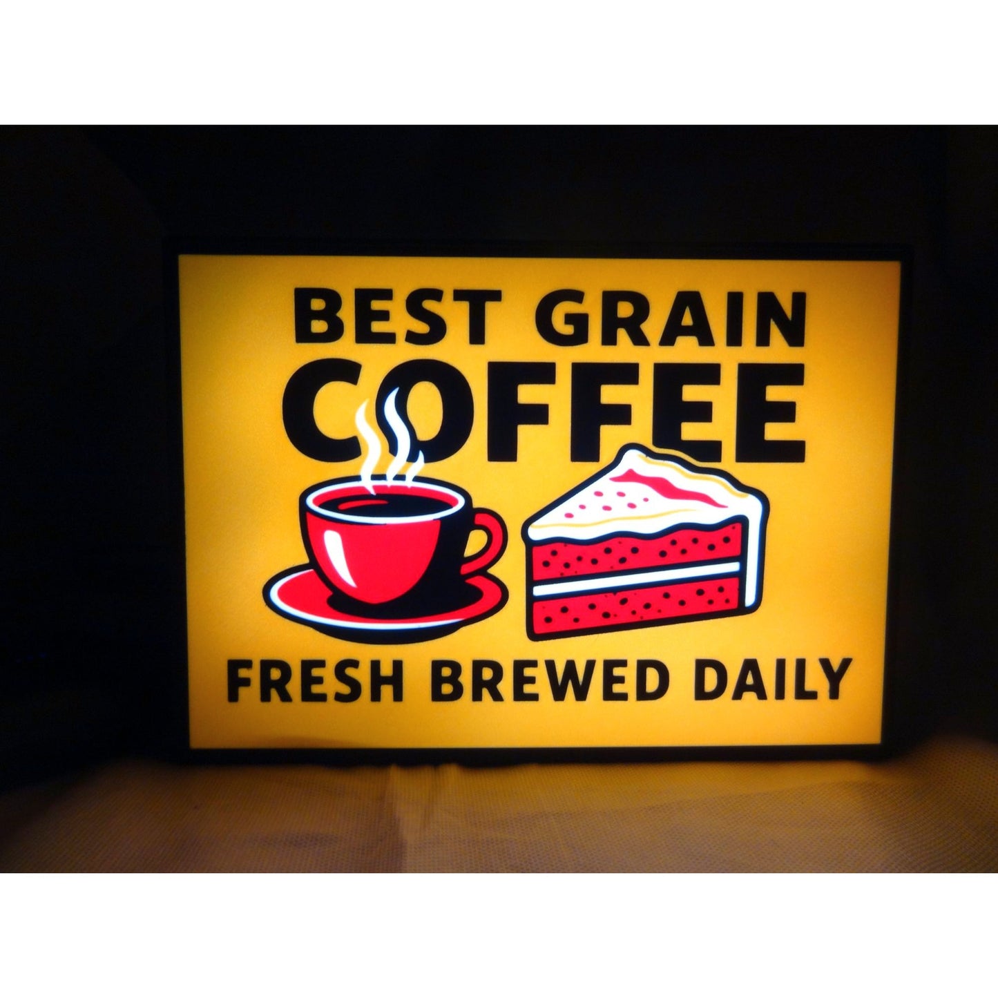 Best Grain Coffee LED Light-Up Sign With USB Power & Cake Graphic