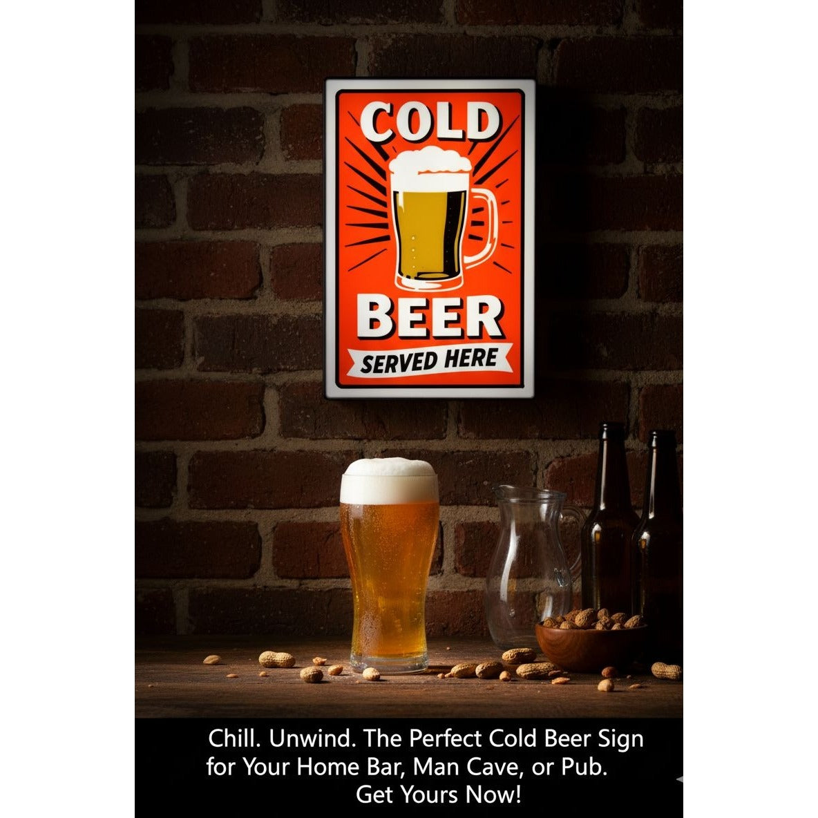 Cold Beer Served Here LED Light Up Wall Sign