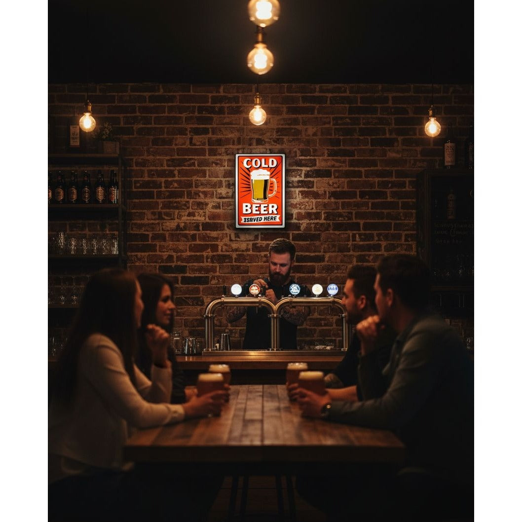 Cold Beer Served Here LED Light Up Wall Sign