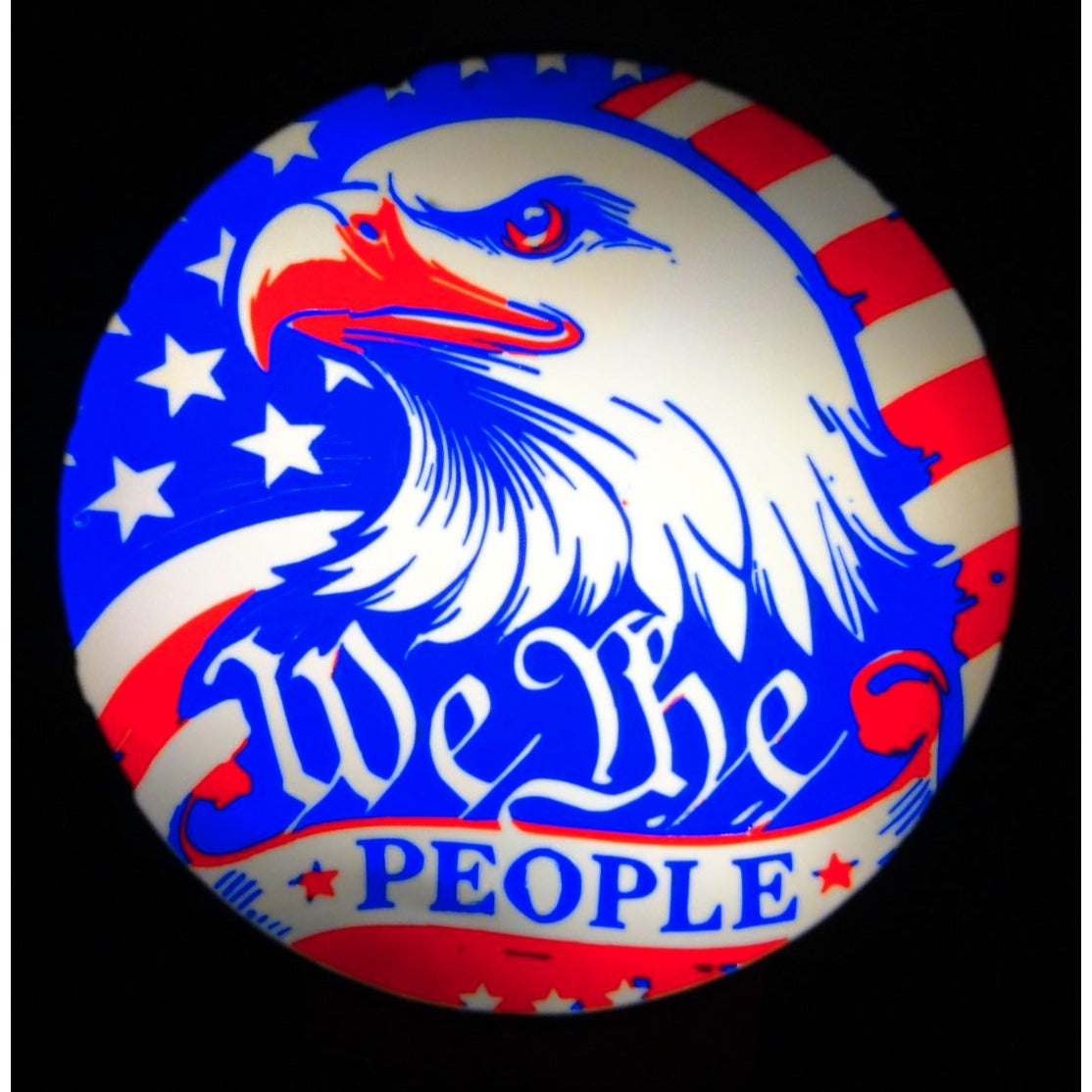 Patriotic LED Light-Up USB Sign With "We The People" Design American Flag & Bald Eagle Artwork 9" Diameter