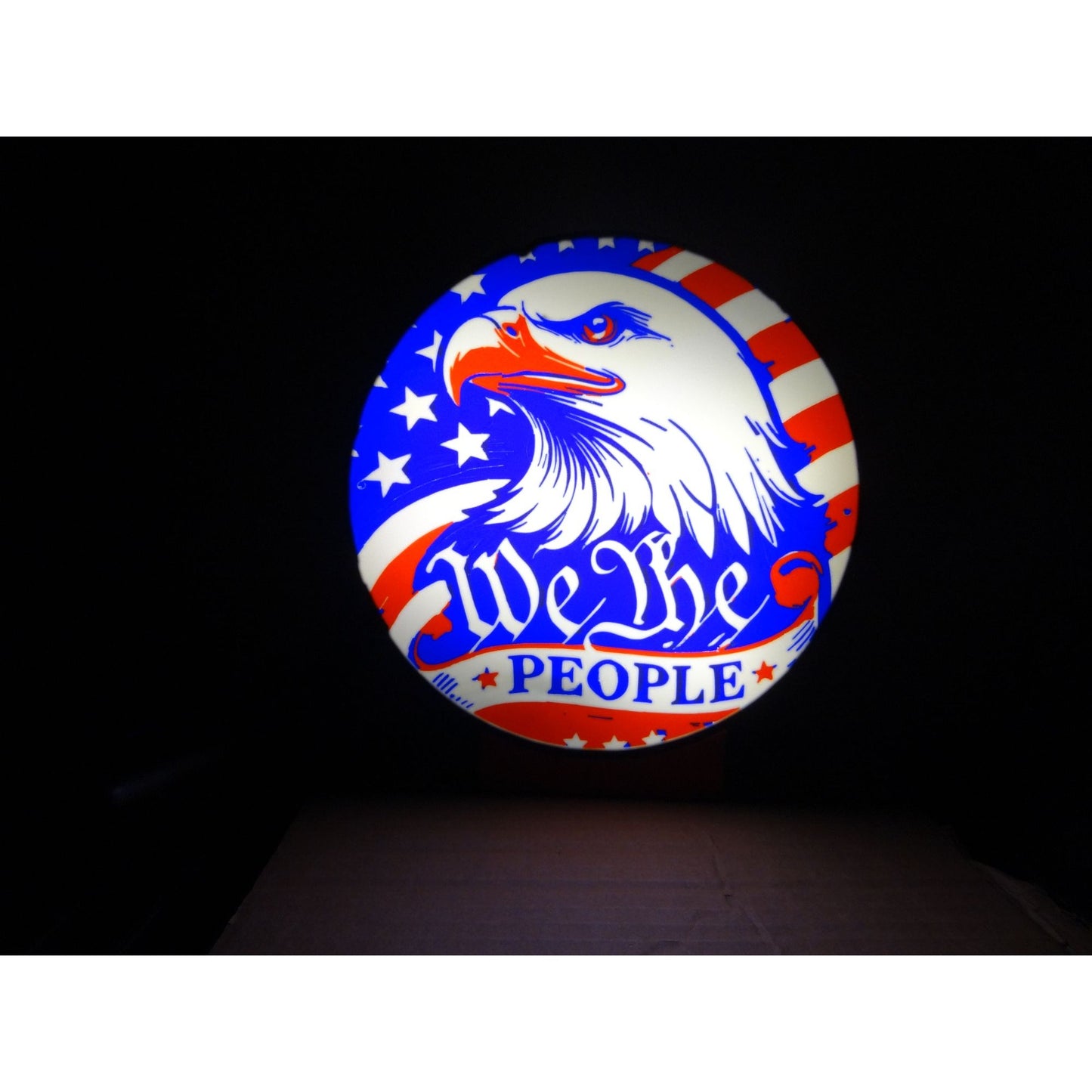 Patriotic LED Light-Up USB Sign With "We The People" Design American Flag & Bald Eagle Artwork 9" Diameter